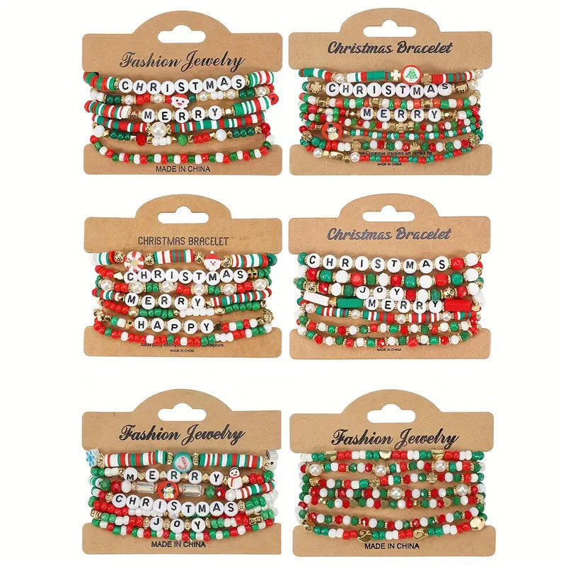 6 LIZZIELINKS Handmade Christmas Friendship Bracelets - Stocking Stuffers & Crackers Gifts