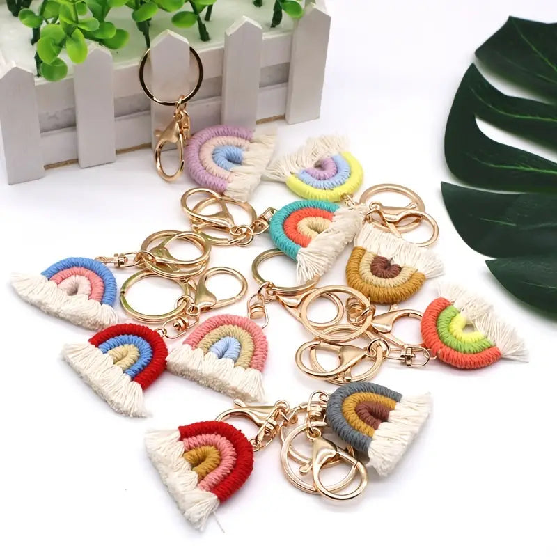 SMALL Cotton Rope Braided Keychain, Boho Style Rainbow Key Chain – The ...