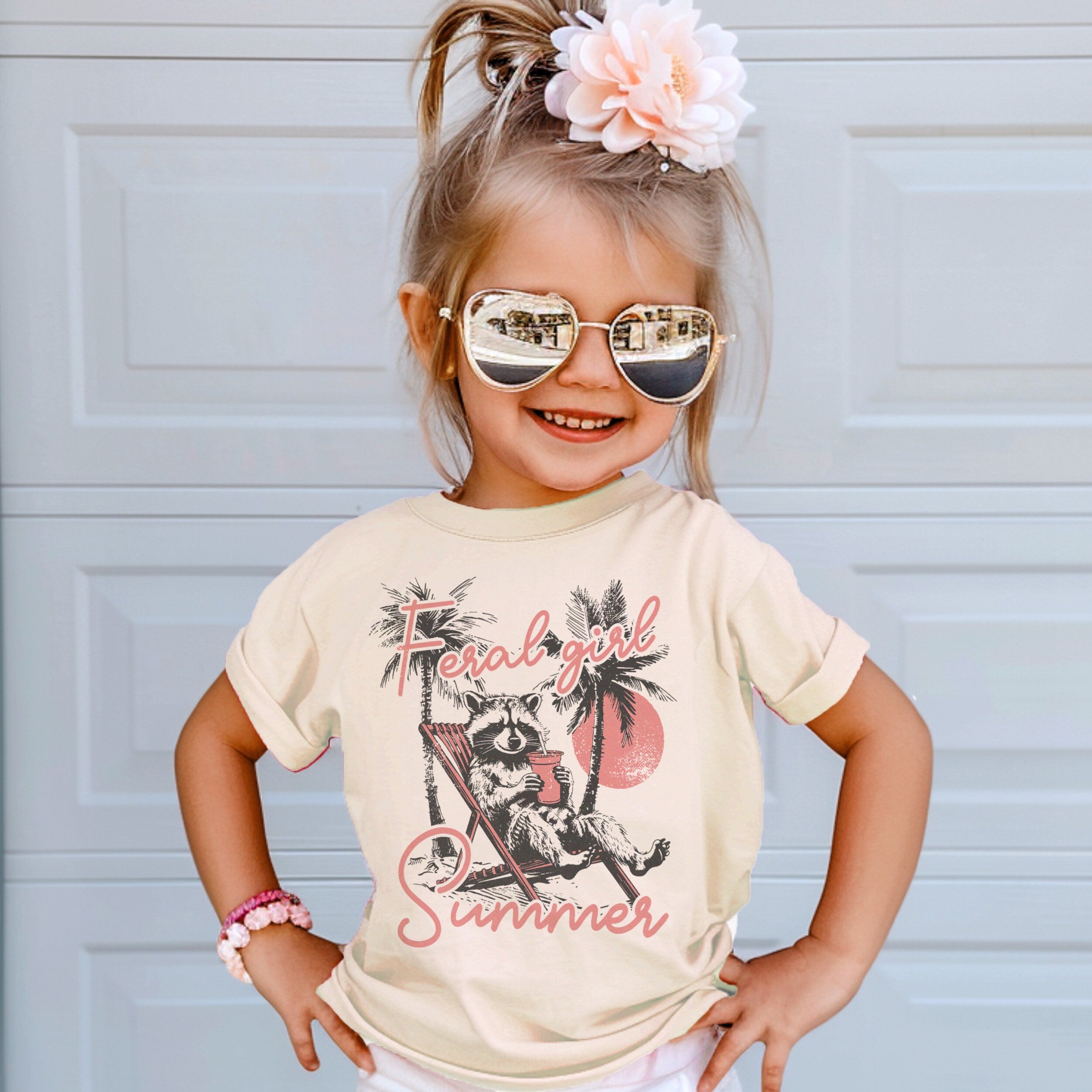 feral girl summer funny youth toddler t-shirts adorable girls funny summer shirts feral girl summer cute raccoon t-shirt for girls